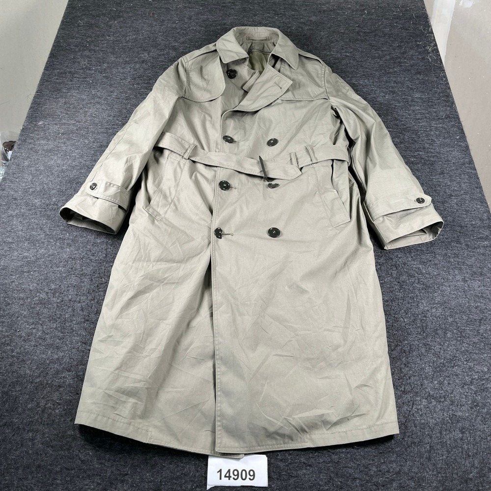 Vintage Defense Logistics Agency Trench Coat Mens 40L Tan Military Marine Valor